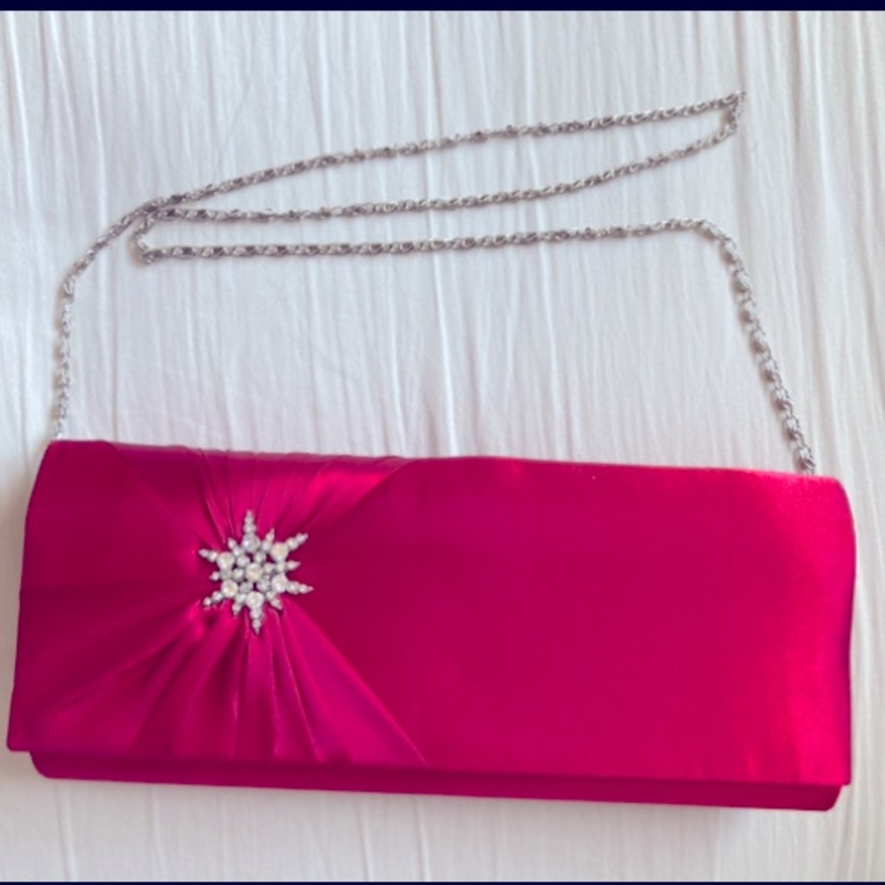 Red satin crossbody chain clutch